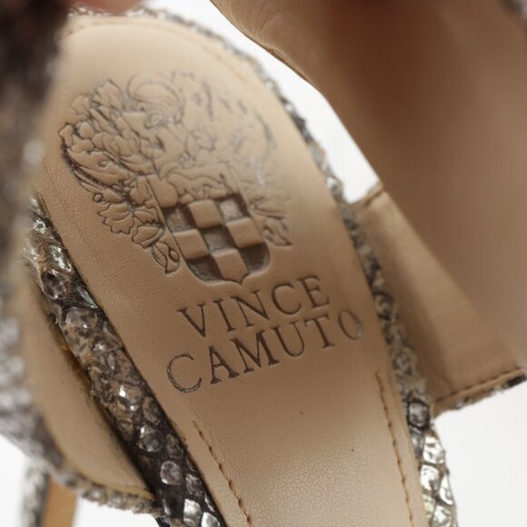 Vince Camuto Womens Tarma Sandal Size 7 Gray Silver Python Heel Ankle Strap Shoe - Picture 9 of 12